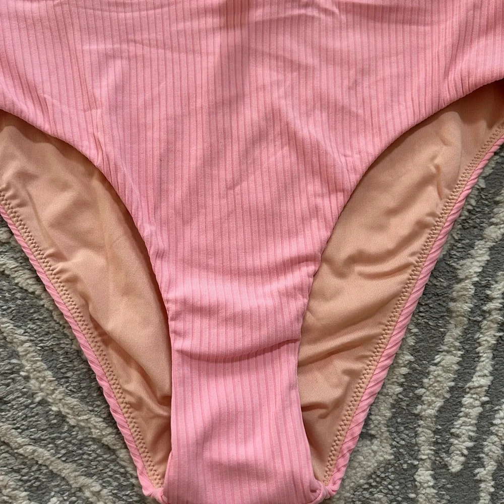 NWT Madewell Pink ribbed high rise Bikini Bottom